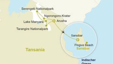 Reiseroute: Rundreise Tansania & Baden Sansibar