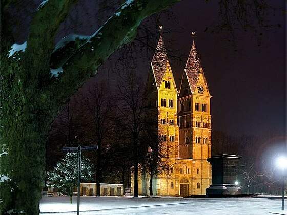 St. Kastor mit Kastorbrunnen im Winter