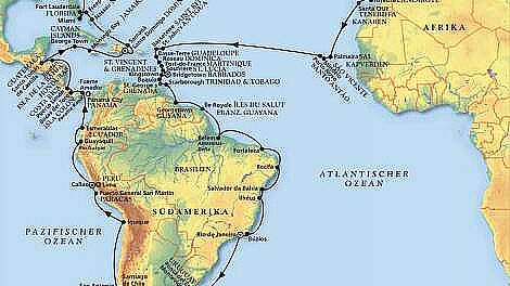 Routenkarte MS Artania: Große Amerika-Reise