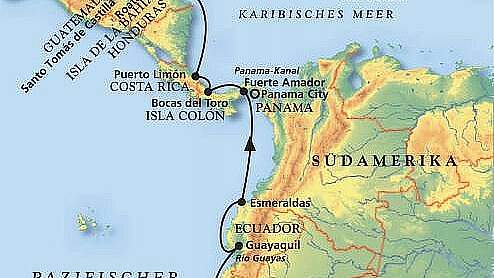 Routenkarte MS Artania: Von Peru in die Karibik