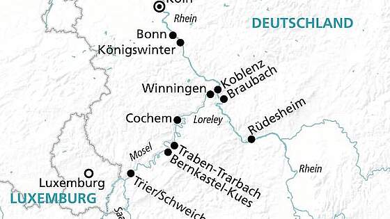 Routenkarte MS Alisa: Weinzauber entlang der Mosel