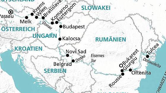 Routenkarte MS Amelia: Donau bezaubernd