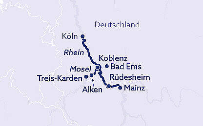 Routenkarte: Schnupperkreuzfahrt Rhein 2