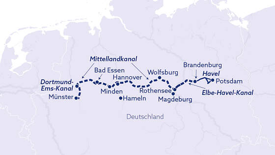 Routenkarte MS Katharina von Bora: Potsdam-Hannover-Münster