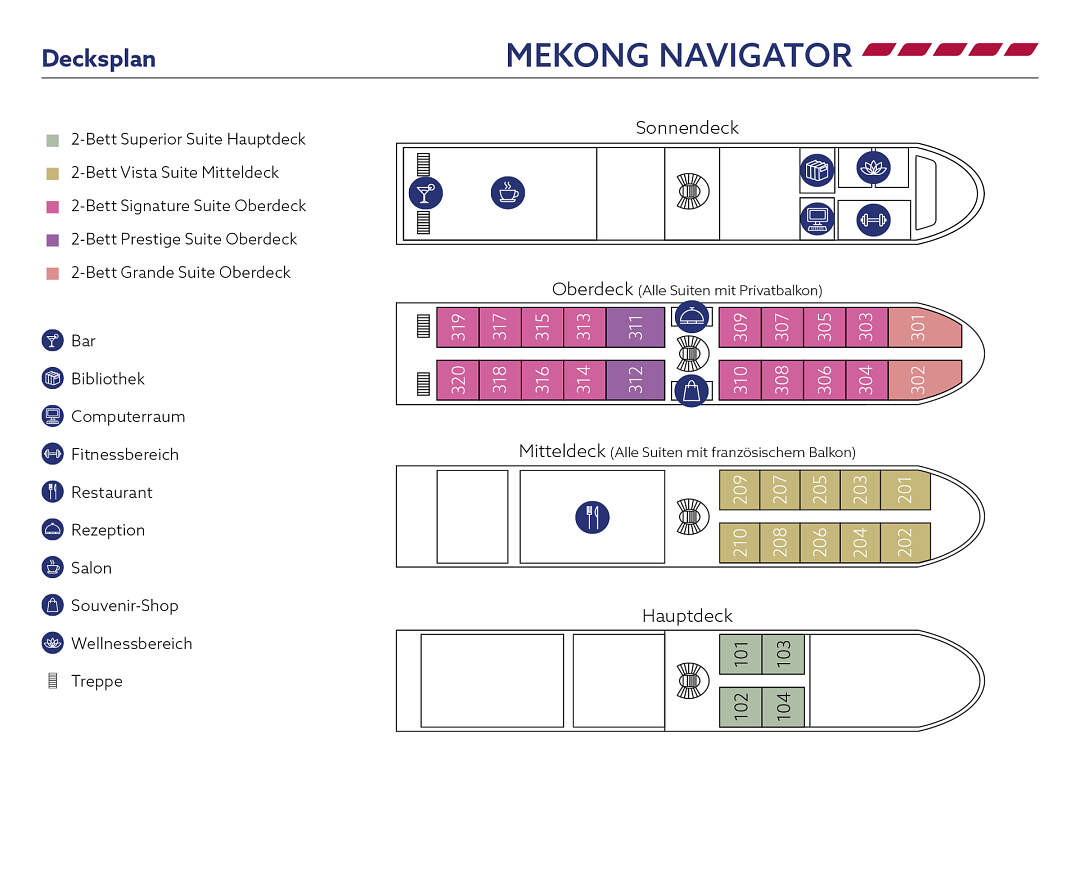 MS Mekong Navigator: Deckplan 