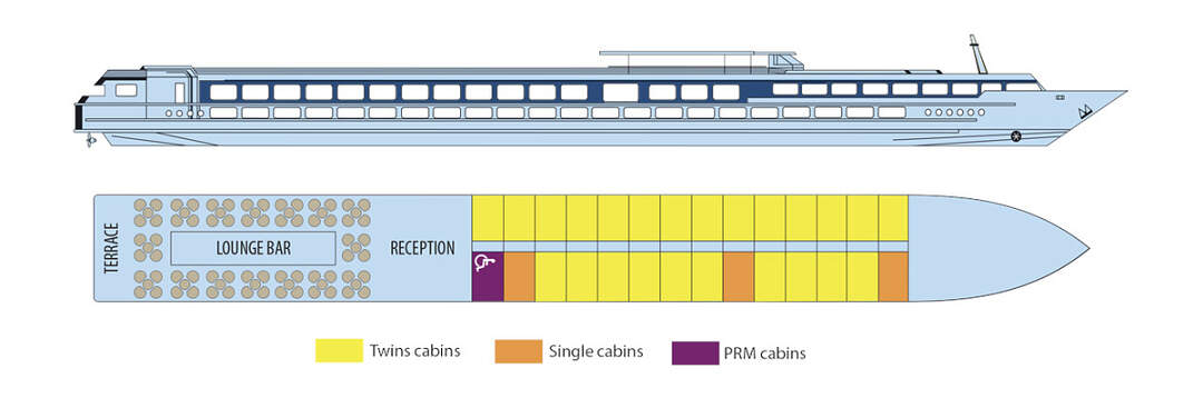 MS Elbe Princesse II: Deckplan Oberdeck