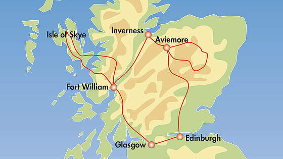 Routenkarte Höhepunkte Schottlands