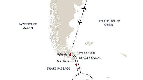 Routenkarte MS Roald Amundsen: Höhepunkte der Antarktis