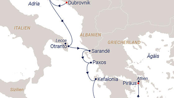 Routenkarte Sea Cloud 2: Adria & Peloponnes