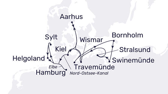 Routenkarte MS Hamburg: Häfen der Nord- und Ostsee