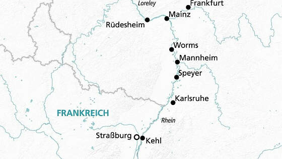 Routenkarte MS Amelia: Feiertage auf Rhein & Main