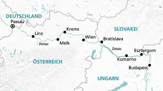 Routenkarte MS Andrea: Feiertage entlang der Donau