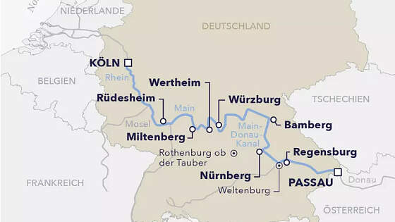 Routenkart Amadeus: Rhein-Donau-Sinfonie