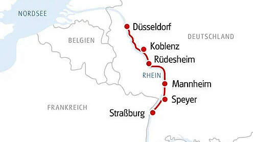 Routenkarte MS SE-Manon: Genussvoller Rhein