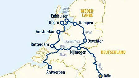 Routenkarte MS VistaBelle: Holland & Belgien