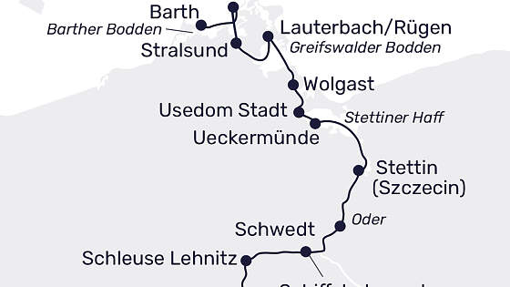 Routenkarte Ms Sans Souci: Über die Oder zur Ostsee