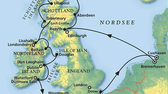 Route MS Deutschland: Das Beste der Britischen Inseln