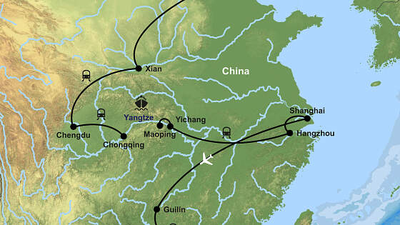 Routenkarte China Rundreise: Land der Mitte