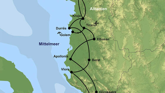 Routenkarte Albanien Rundreise