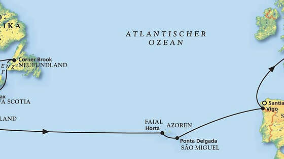 Route MS Amera: Traumfahrt zwischen St. Lorenz, New York & Azoren