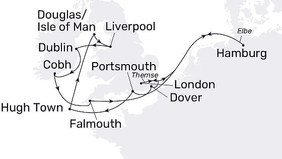 Route MS Hamburg: England und Irland mit Isle of Man