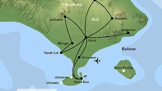 Routenkarte: Bali Rundreise