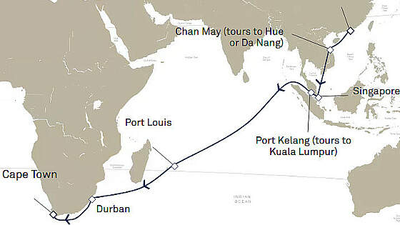 Route Queen Mary 2: Von Hongkong bis Kapstadt