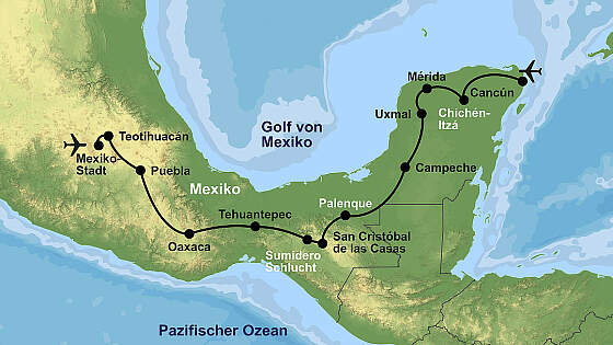 Reiseroute Große Mexiko Rundreise