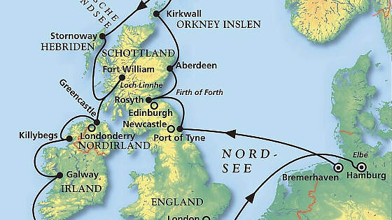 Route MS Artania: Großbritannien intensiv