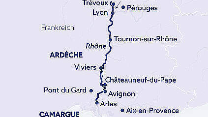 Routenkarte Zauberhaftes Südfrankreich MS Bijou du Rhone