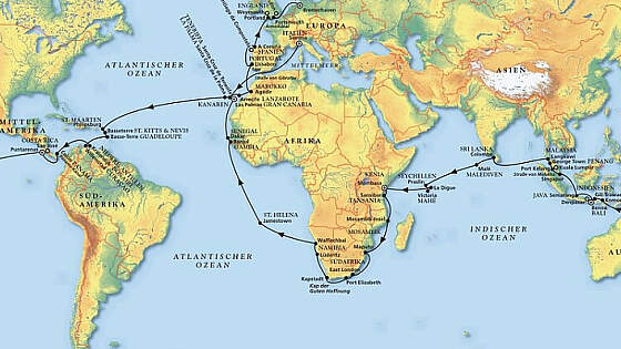 Route Weltreise - MS Artania: Einmal um die ganze Welt