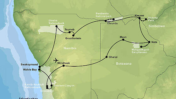 Route: Namibia, Botswana & Simbabwe