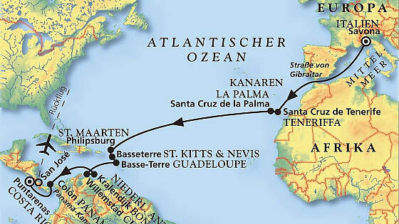 Route MS Artania: Karibik und Costa Rica