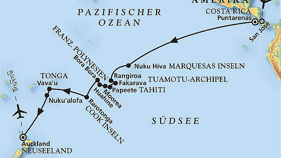 Route MS Artania: Durch die Südsee nach Neuseeland