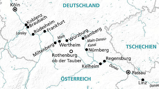 Route MS Amelia: Main-Donau-Kanal