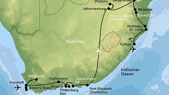 Route Südafrika Rundreise