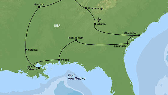 Route USA Südstaaten Rundreisen