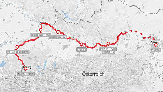 Route Radreise Salzburg - Wien