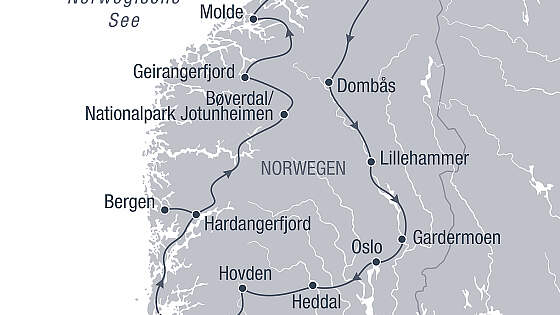 Route Rundreise Naturschauspiele Norwegens