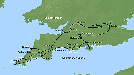 Route Südengland Rundreise
