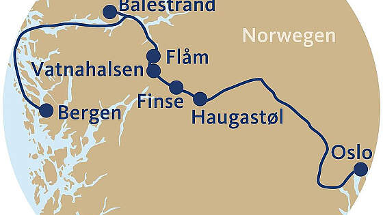 Route Bahnwandern in Fjordnorwegen