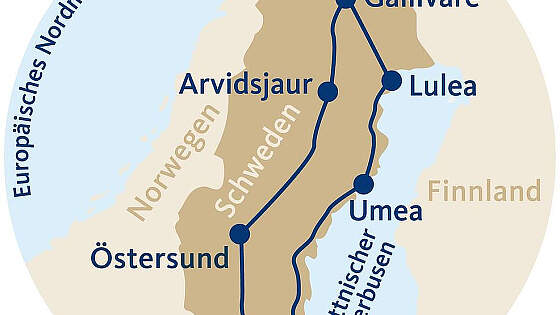 Route Bahn-Wandern durch Schweden