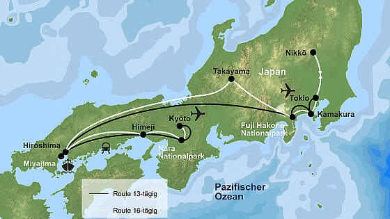 Route Rundreise Japan in der Kleingruppe