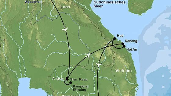 Route Kleingruppenreise: Vietnam, Laos & Kambodscha