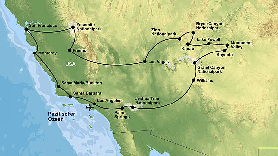 Route USA Rundreise: Hollywood, Grand Canyon & Las Vegas