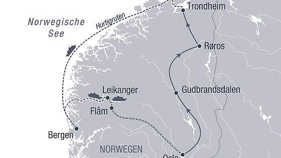 Route Rundreise Norwegische Fjorde & Postschiff