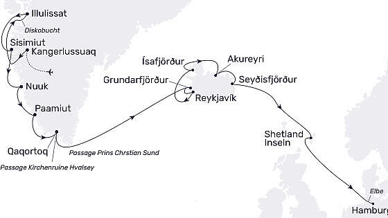 Route MS Hamburg: Eisberge und Vulkane