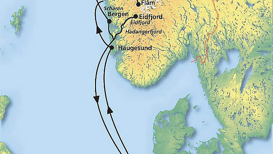 Route MS Amera: Fjordparadies Norwegen