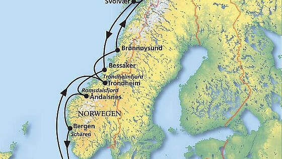 Routenkarte MS Amera: Über dem Polarkreis