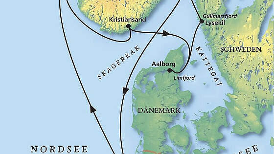 Reiseroute MS Artania: Pfingsturlaub in Südskandinavien